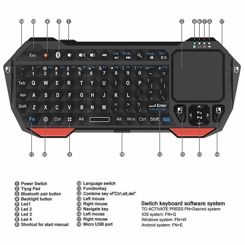 Wireless 3.0 Bluetooth Keyboard With Touchpad for Smart TV Laptop IOS Android Systems USA Bargains Express