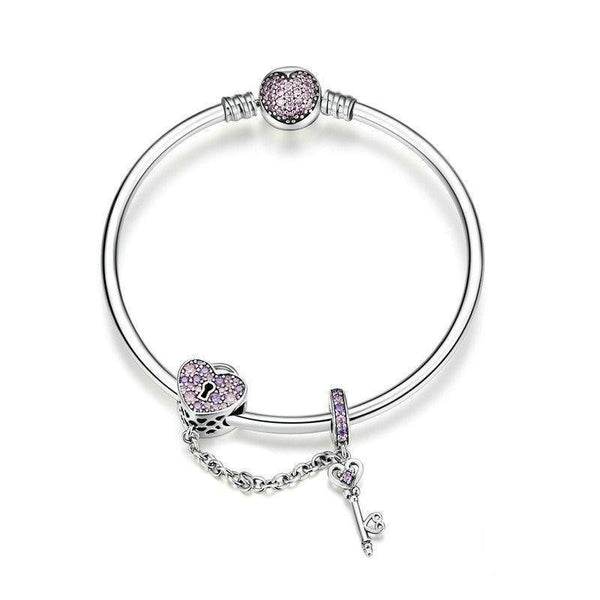 Key to My Hear Sterling Silver Purple Zircon Bracelet - Bracelets, In this section_Bracelets, Price_$50 - $75 - Bargains Express