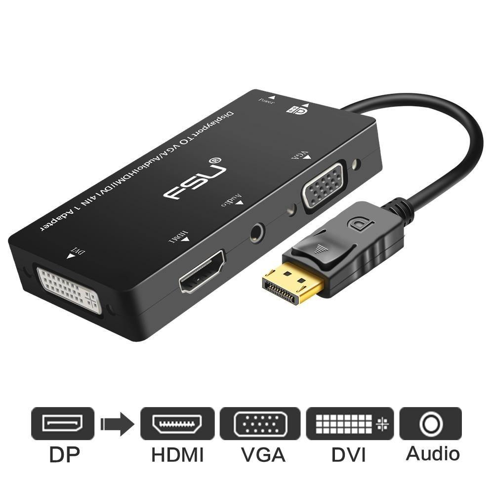 4 in Display Port DP Male to DVI/HDMI/VGA/Audio Female Adapter On Sale - Bargains Express