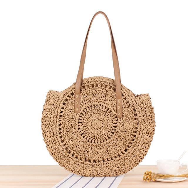 Round Straw Tote - Natural