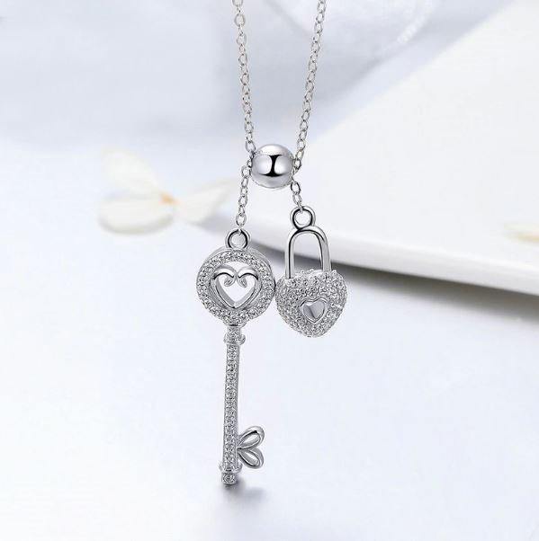 Key of Heart Sterling Silver Necklace USA Bargains Express