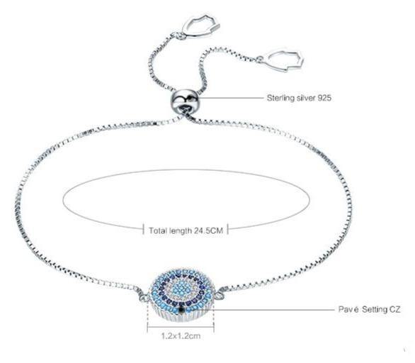 Blue Eye 925 Sterling Silver CZ Link Chain Bracelets - Bracelets, In this section_Bracelets, Price_$25 - $50 - Bargains Express