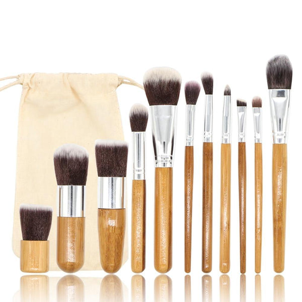 11 Piece Set Professional Bamboo Makeup Brush Kit USA Bargains Express