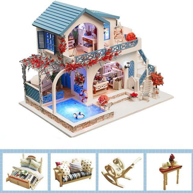 Euro House DIY Dollhouse With Furniture - DIY Doll Houses, In this section_DIY Doll Houses, Price_$75 - $100 - Bargains Express