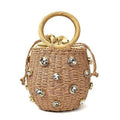 Handmade Rhinestone Drawstring Straw Top Handle Bucket Tote - Clutches, In this section_Clutches, In this section_Tote Bags, Price_$25 - $50, Tote Bags - Bargains Express
