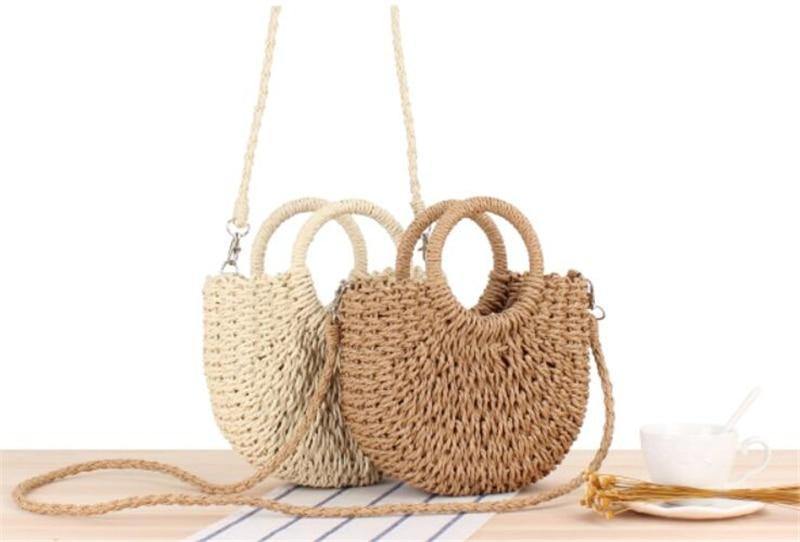 Handmade Bohemian Half-Moon Straw Shoulder Bag - Cross Body Bags, In this section_Cross Body bags, In this section_Shoulder Bags, Price_$25 - $50, Shoulder Bags - Bargains Express