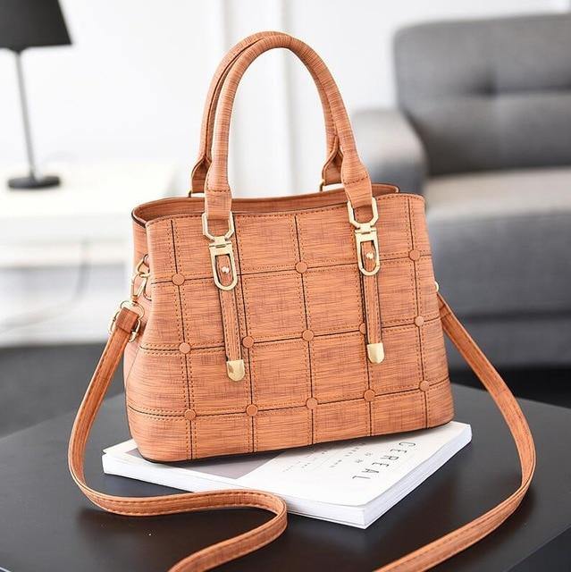 Luxury Grid PU Leather Casual Shoulder Bag - In this section_Leather Bags, In this section_Shoulder Bags, Leather Bags, Price_$25 - $50, Shoulder Bags - Bargains Express