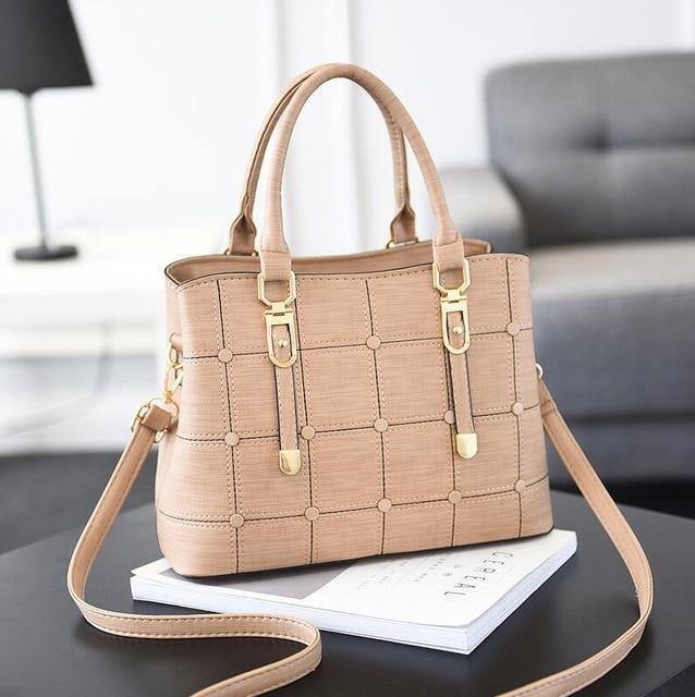 Luxury Grid PU Leather Casual Shoulder Bag - In this section_Leather Bags, In this section_Shoulder Bags, Leather Bags, Price_$25 - $50, Shoulder Bags - Bargains Express