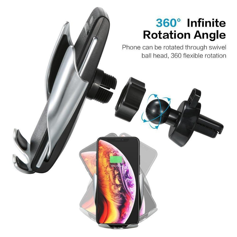 Universal 10W Automatic Clamping Car Phone Holder/Wireless Charger - In this section_iphone Accessories, In this section_Mobile Phone Holders, In this section_Samsung Accessories, In this section_Wireless Chargers, iphone Accessories, Mobile Phone Holders, Price_$25 - $50, Samsung Accessories, Wireless Chargers - Bargains Express