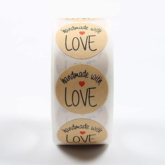 500pcs/Roll Handmade With Love Stickers - In this section_Sticker Rolls, Price_$0 - $25, Sticker Rolls - Bargains Express