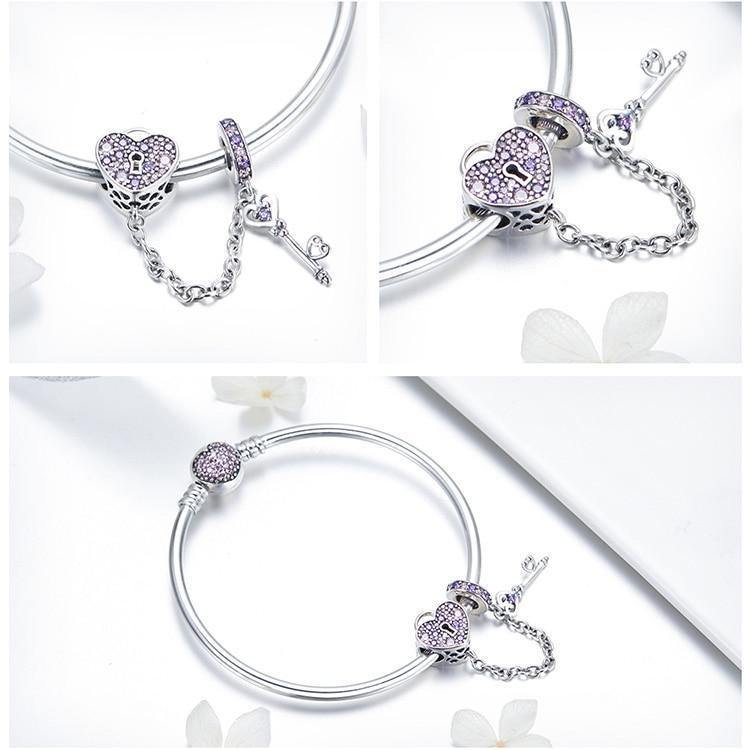 Key to My Hear Sterling Silver Purple Zircon Bracelet - Bracelets, In this section_Bracelets, Price_$50 - $75 - Bargains Express
