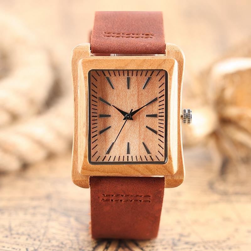 Handmade Genuine Leather Bamboo Watch USA Bargains Express