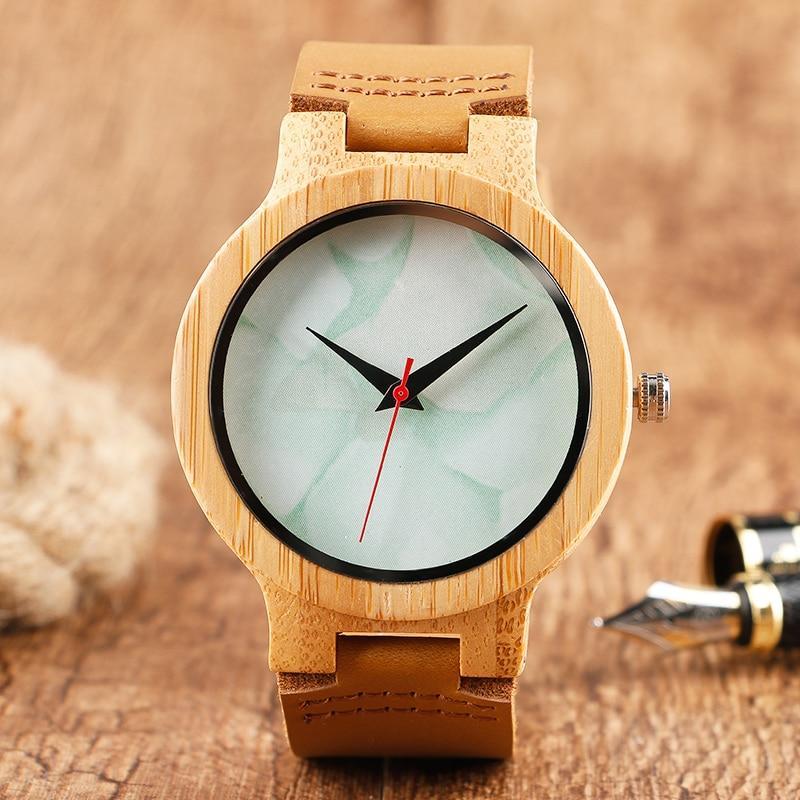 Marble Genuine Leather Bamboo Watch USA Bargains Express