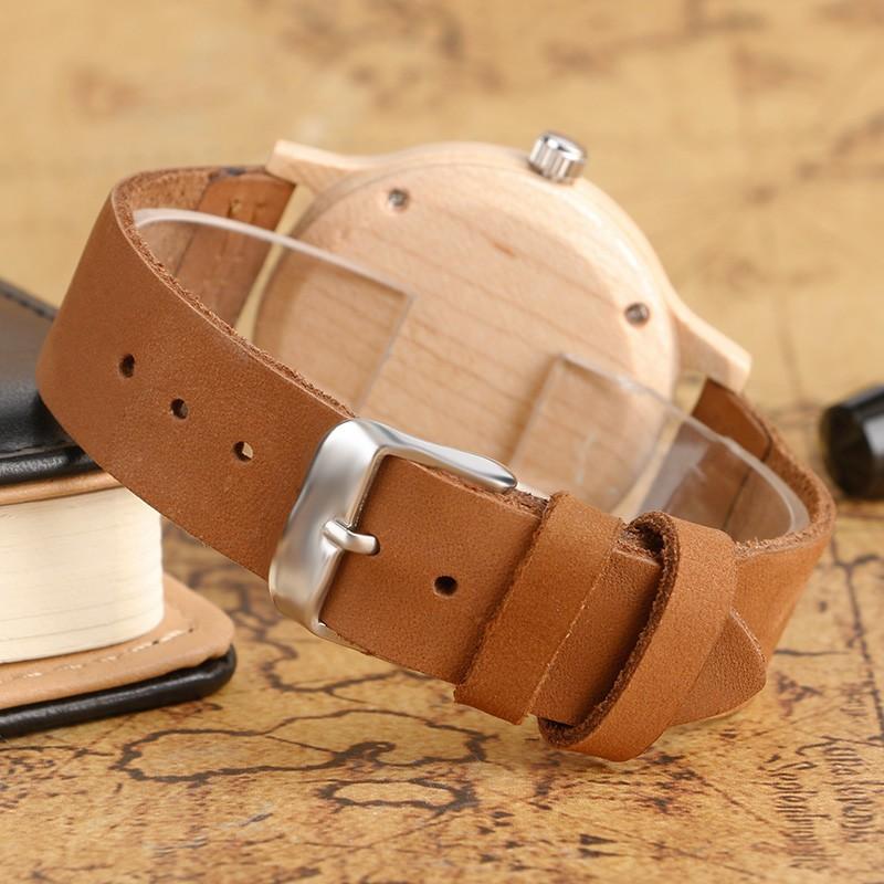 Natural Brown Handmade Genuine Leather Bamboo Watch USA Bargains Express
