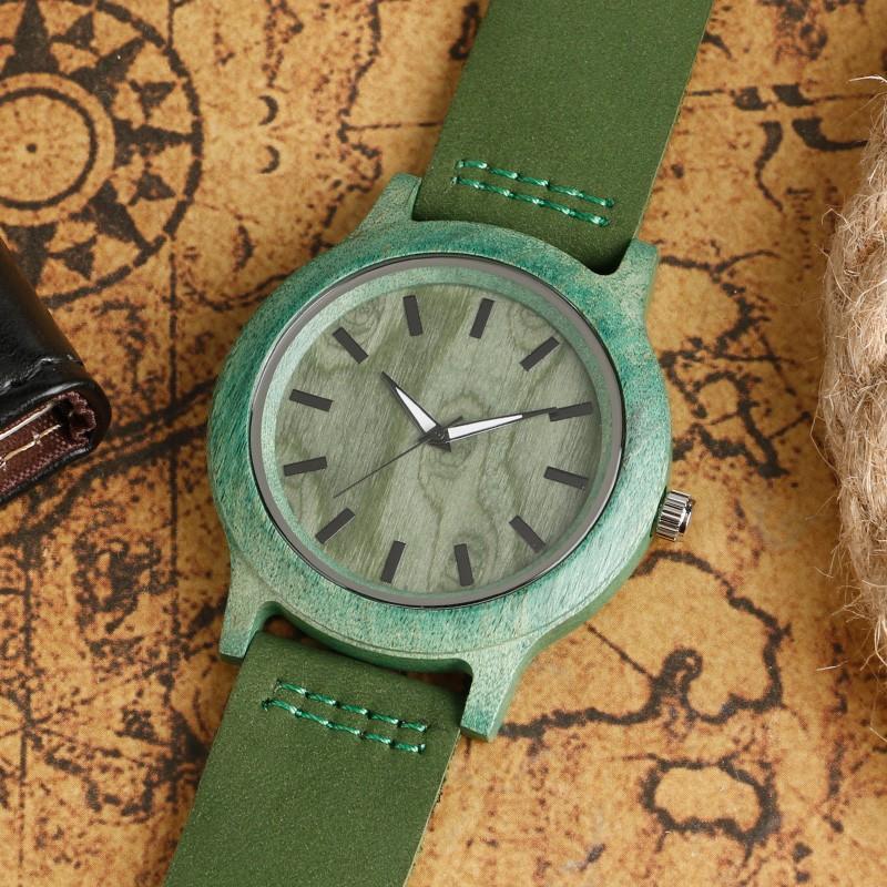 Natural Green Handmade Genuine Leather Bamboo Watch USA Bargains Express