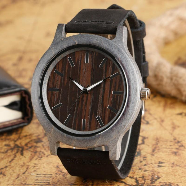 Antique Black Handmade Genuine Leather Bamboo Watch USA Bargains Express