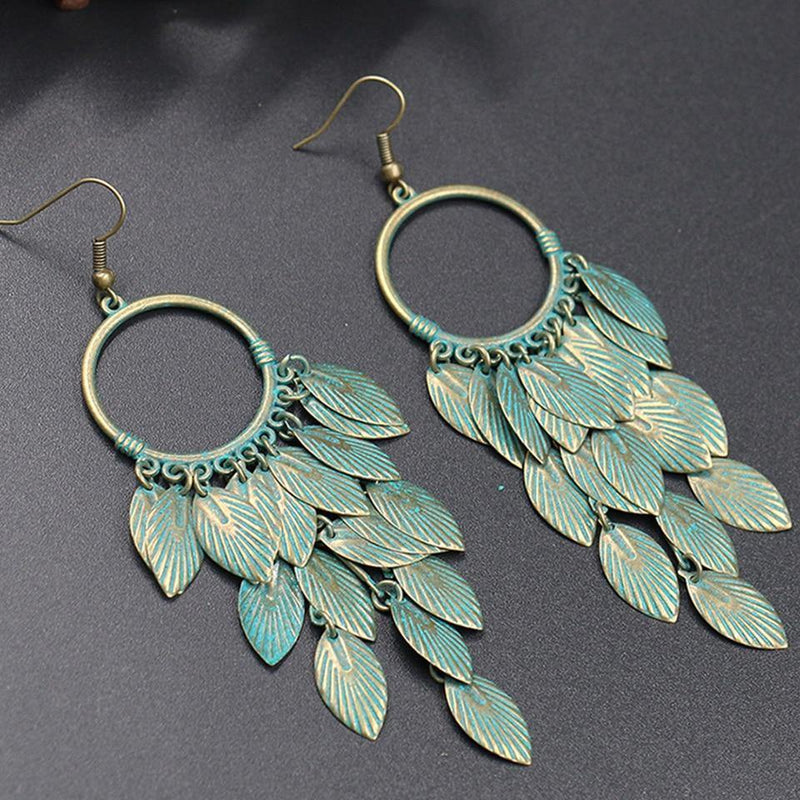 Antique Green Leaf Drop Earrings USA Bargains Express
