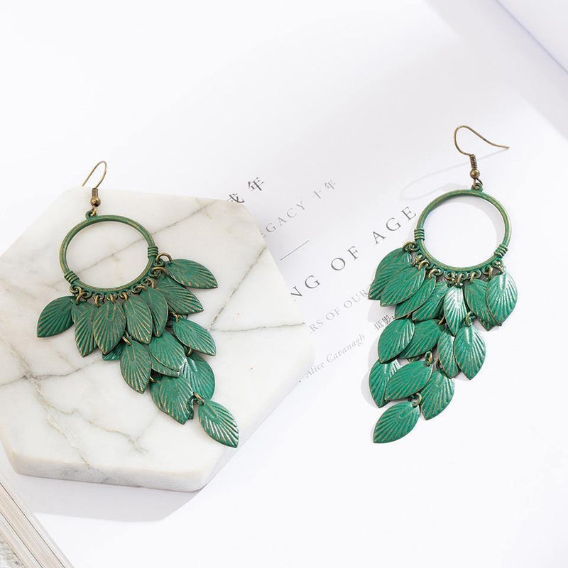 Antique Green Leaf Drop Earrings USA Bargains Express
