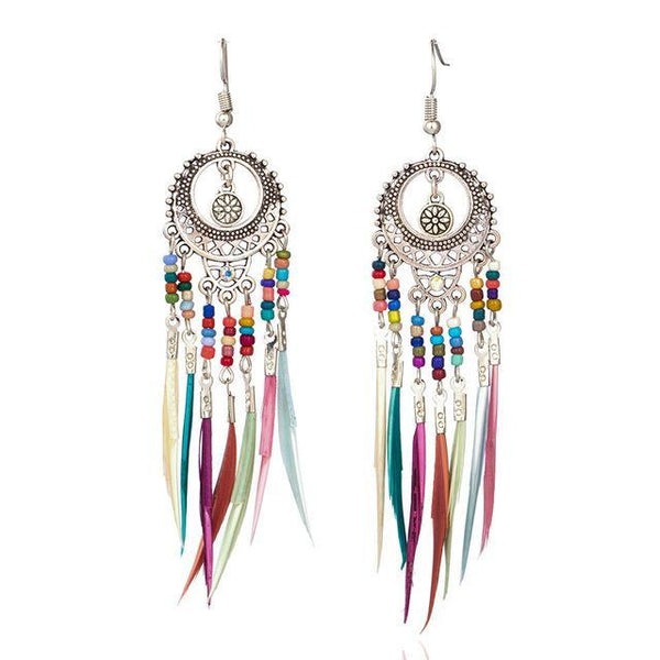 Rainbow Feather Drop Earrings USA Bargains Express