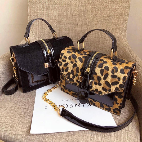 Leopard Zipper Leather Shoulder Bag USA Bargains Express