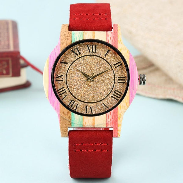 Natural Rainbow Genuine Leather Bamboo Watch USA Bargains Express