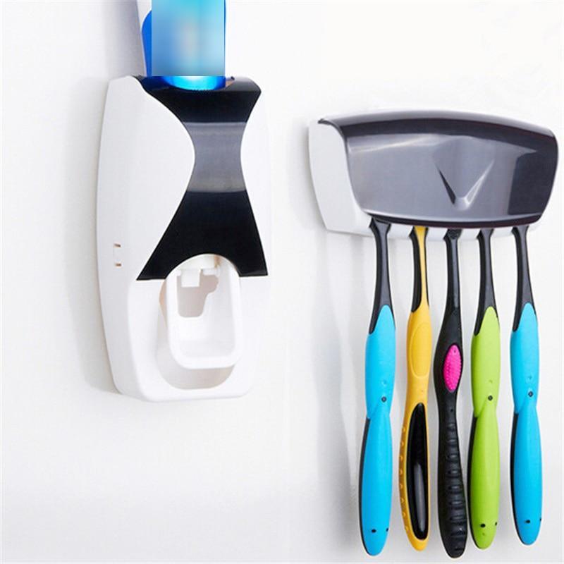 Wall Mountable Automatic Toothpaste Dispenser + 5pcs Toothbrush Holder Set USA Bargains Express