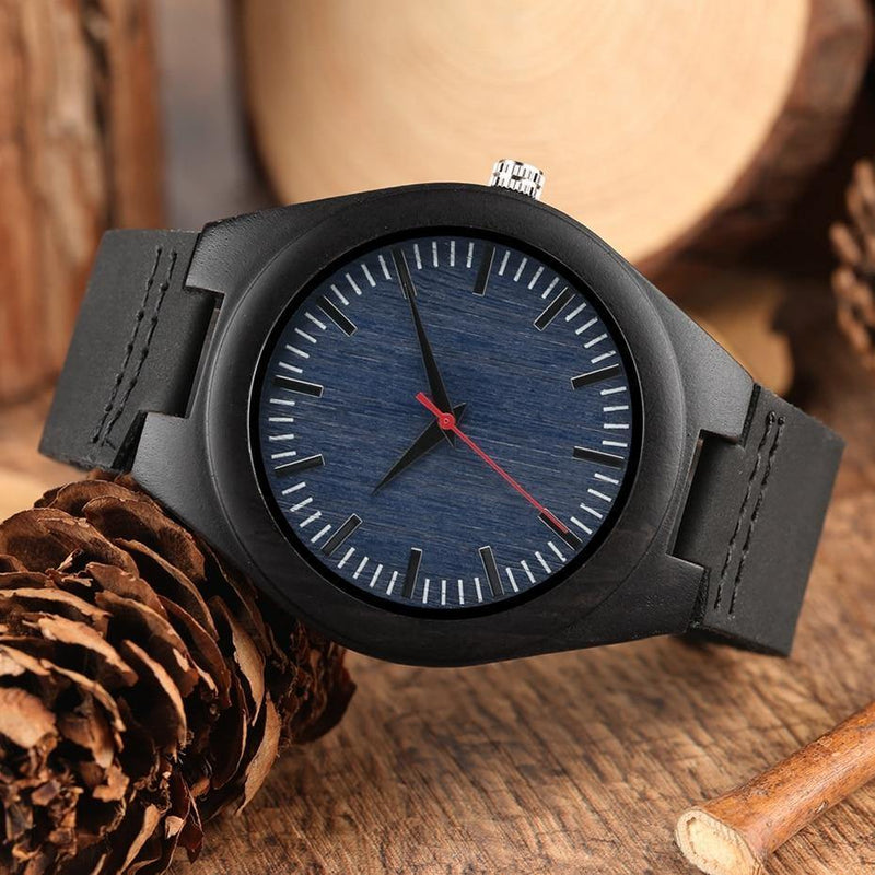 Ebony Genuine Leather Handmade Wooden Watch USA Bargains Express