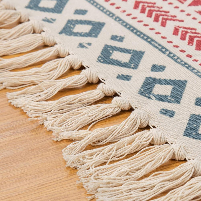 Retro Bohemian Hand Woven Cotton & Linen Tassel Rug USA Bargains Express
