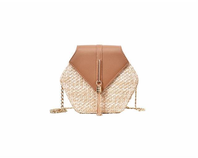 Bohemian Hexagon Straw & leather Handbag USA Bargains Express